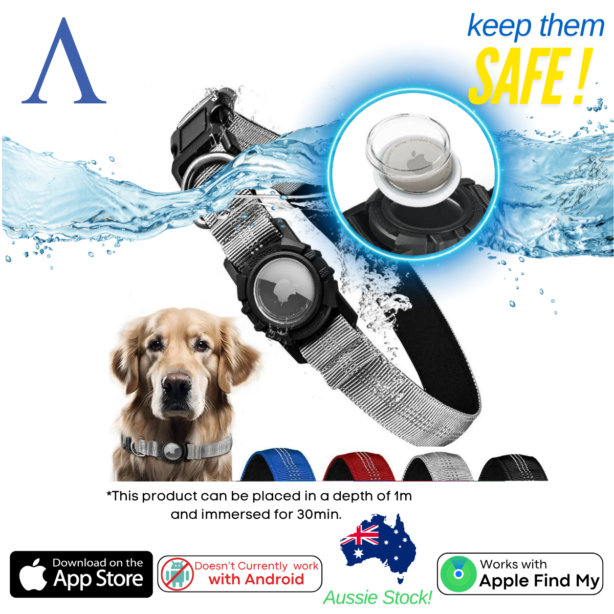 Dog Air Tag Collar Reflective | Apple Air Tag Compatible!