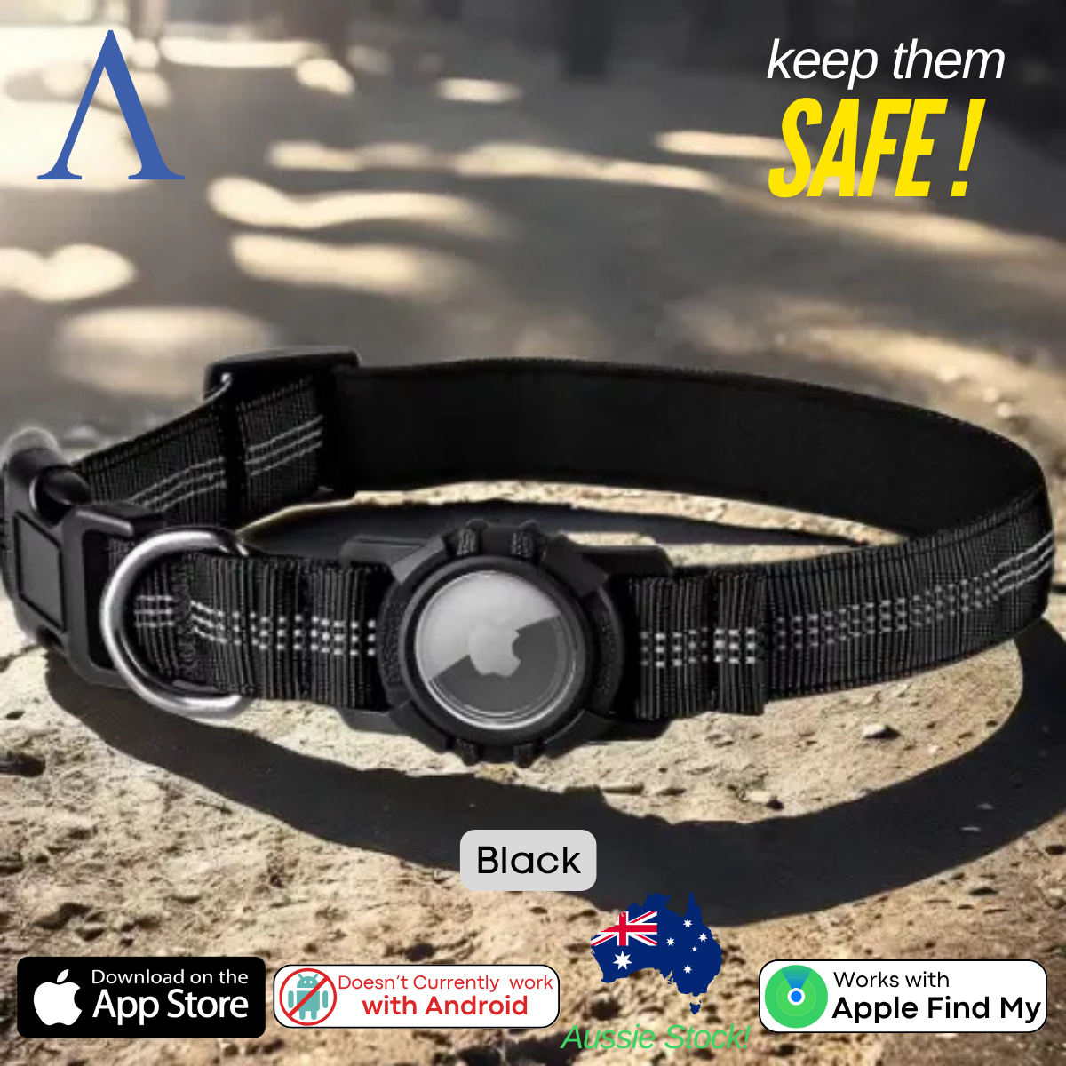 Dog Air Tag Collar Reflective | Apple Air Tag Compatible!