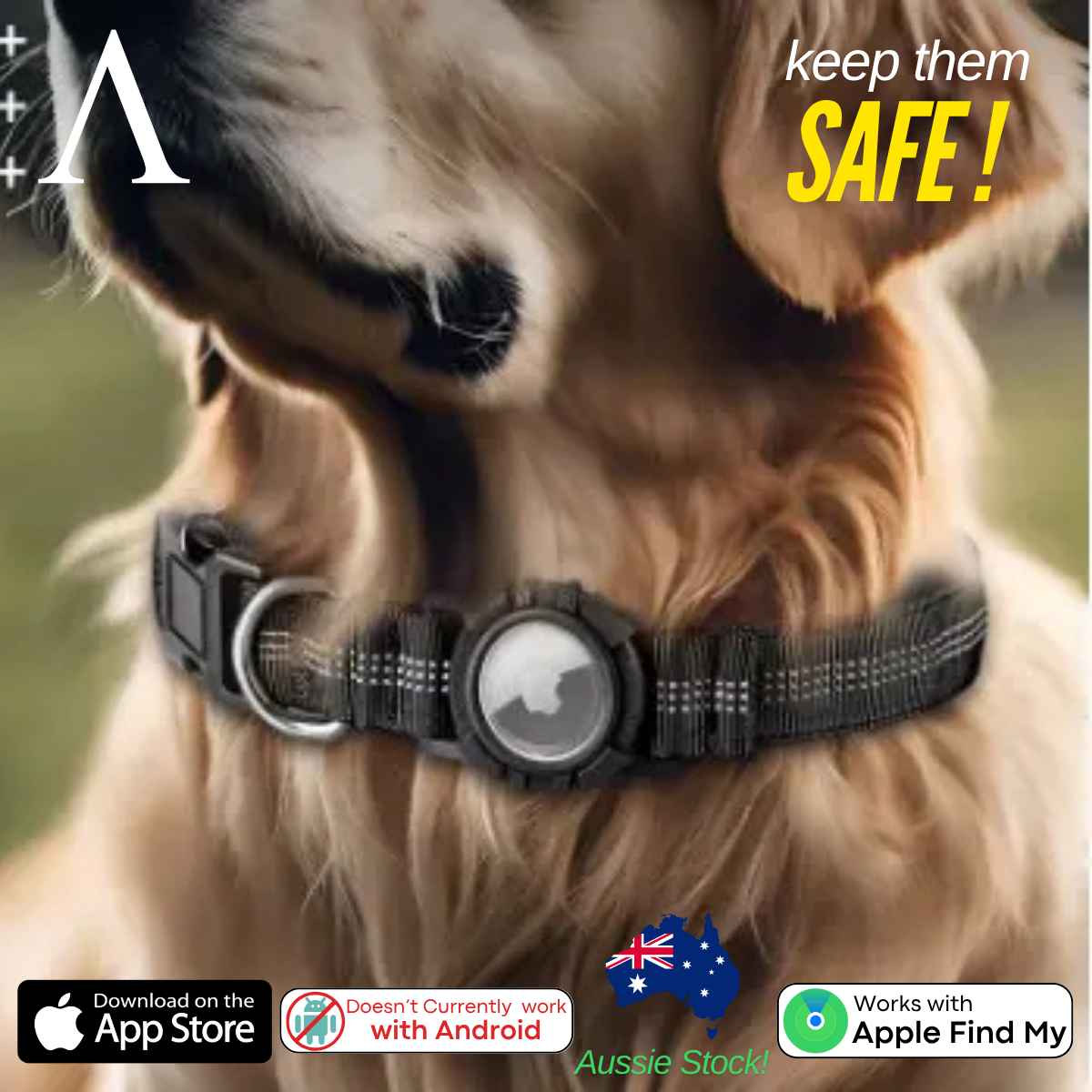 Dog Air Tag Collar Reflective | Apple Air Tag Compatible!