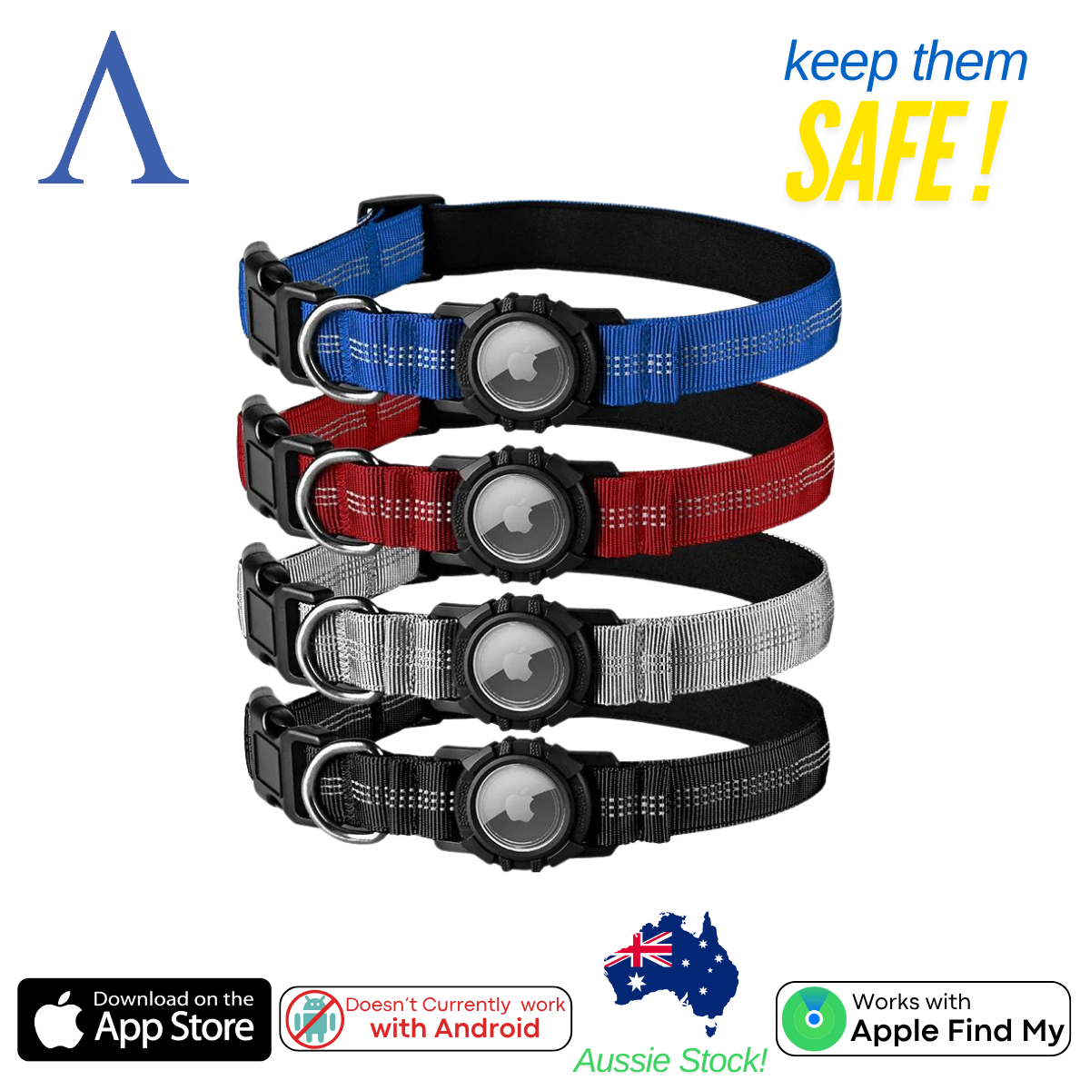 Dog Air Tag Collar Reflective | Apple Air Tag Compatible!