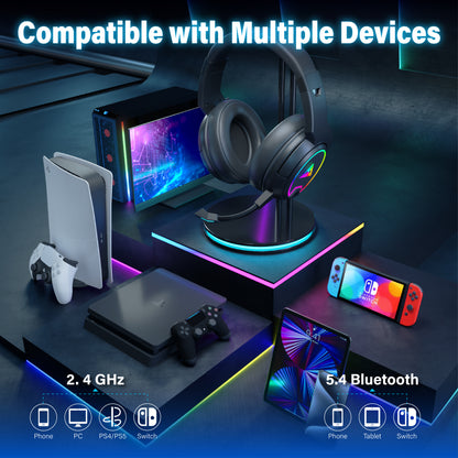 2.4G Wireless Ultralight RGB Gaming Headset On-Ear Headphones