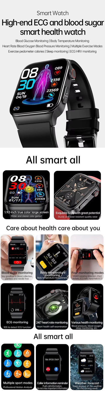 Lelantus E500 ECG Smart Watch – Temperature, Blood Pressure & Health Monitoring Smartwatch