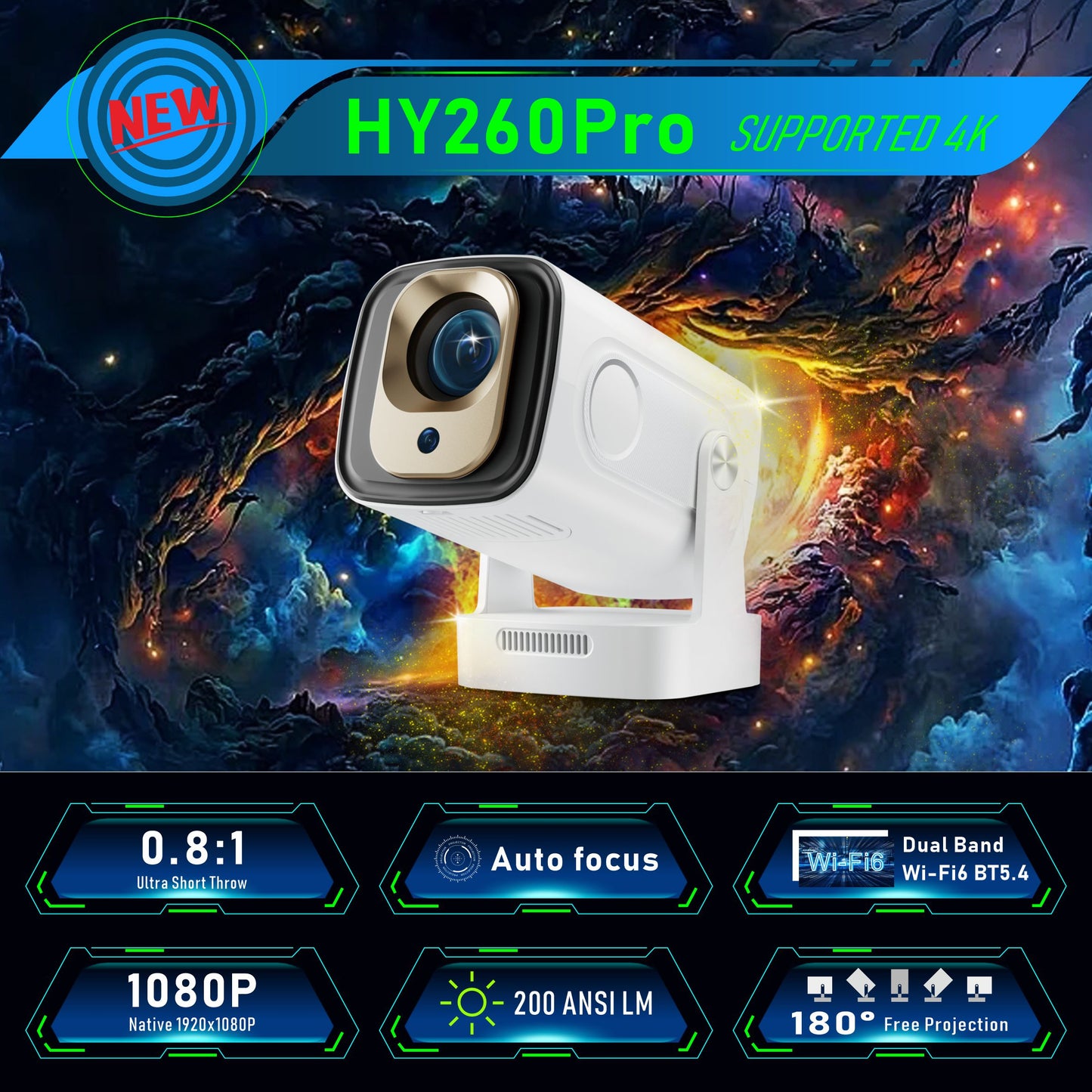 ZTX HY260 Pro Portable Smart Projector – 4K Mini Android 11 Entertainment & Presentation Powerhouse