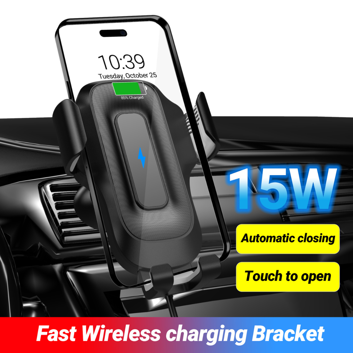 Smart 15W Wireless Car Charger & Phone Holder